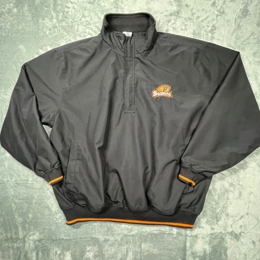 Oregon State Beavers Windbreaker Men Large Black Orange Quarter Zip Jacket
